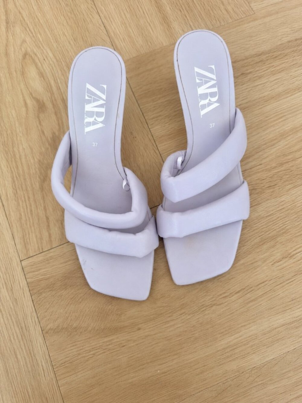 Zara Lavender Padded Strap Square Toe Mule Heels Size 6.5 / EU 37